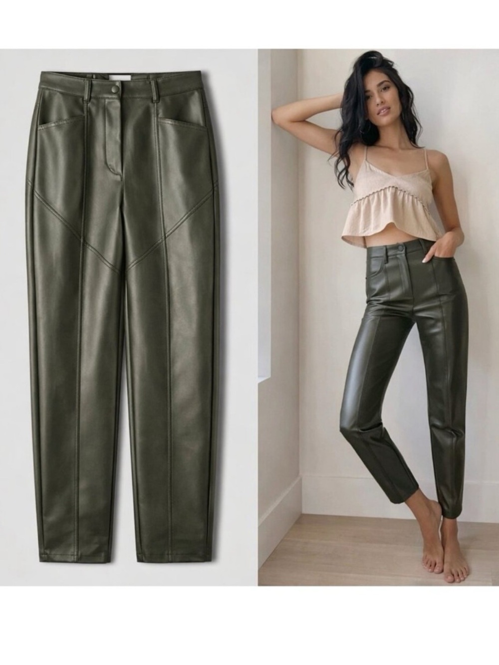 ARITZIA Wilfred Rebel Leather Pants - Olive / Army Green - Size O